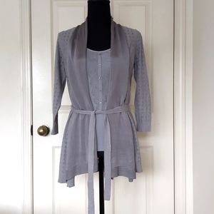 The Limited Crochet Cardigan with placket and lace Cami Set.